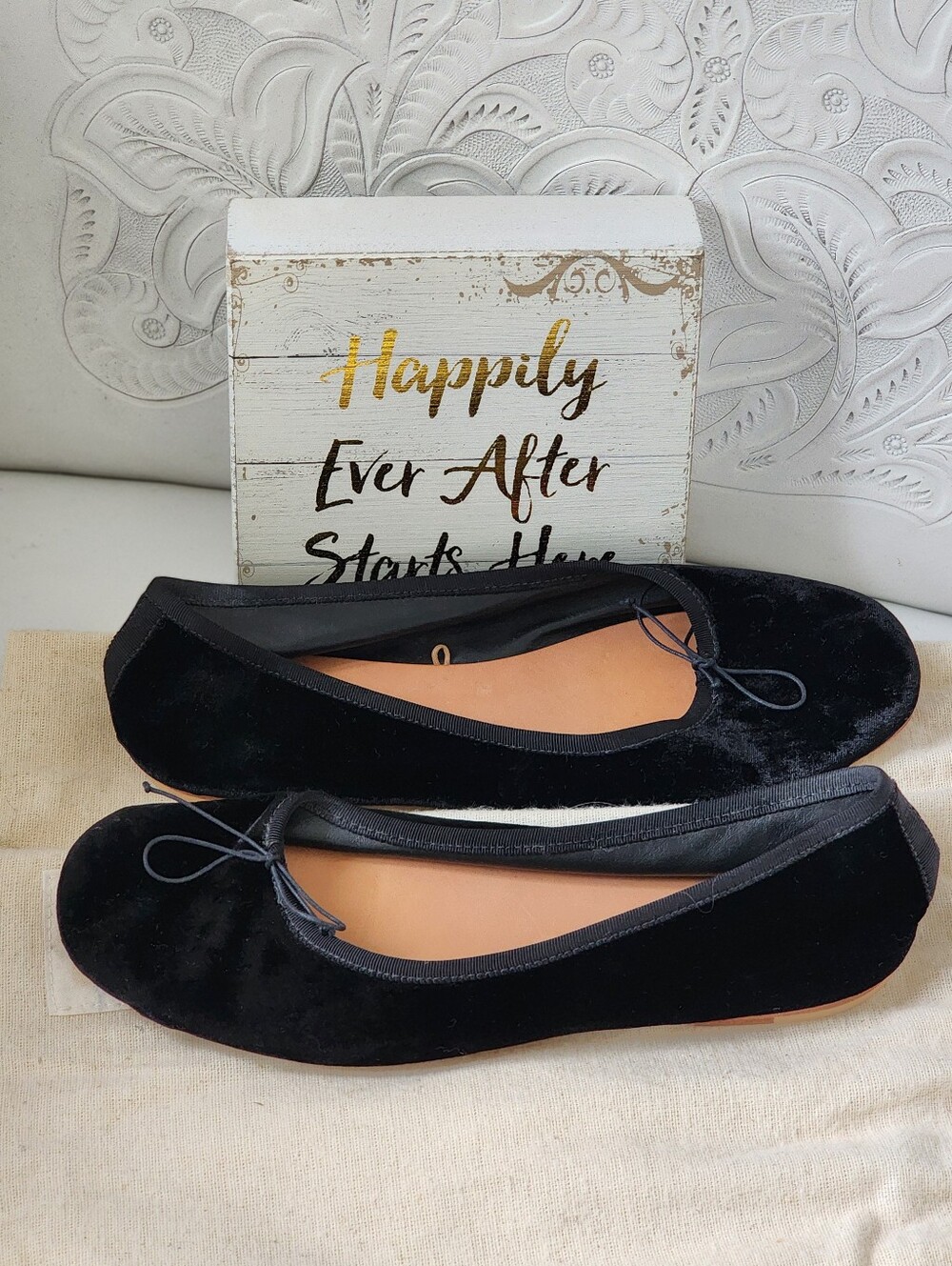DÔEN Black Velvet Ballet Flats Bow Detail EU 39.5